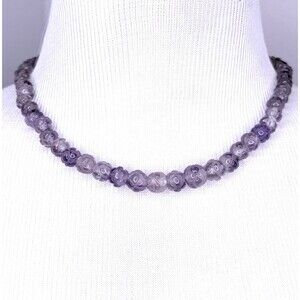 Vtg Amethyst Carved Bead Necklace Graduated shou Style beads Silver Clasp MCM